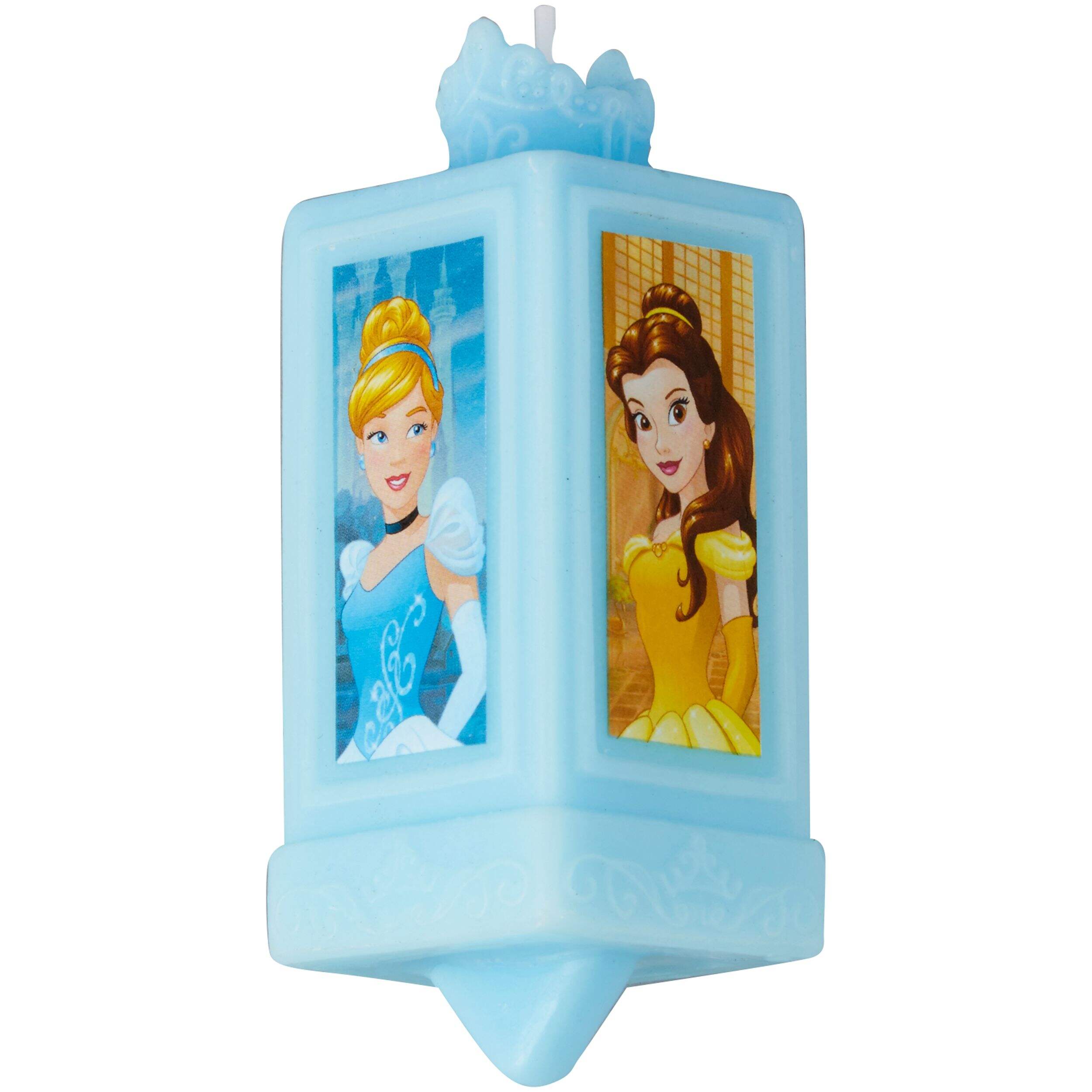 Disney Princess Once Upon A Time Cinderella/Belle/Ariel Wilton Wax Candle, Blue, 5.8-in, for Birthday Party Front_Flat