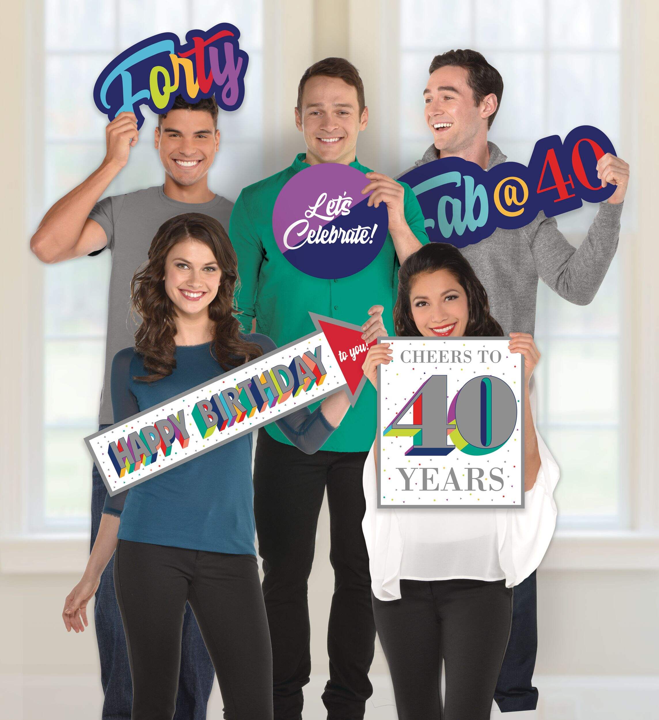 Giant Here's to 40 Birthday Photo Booth Props, 5-pc Front_Flat