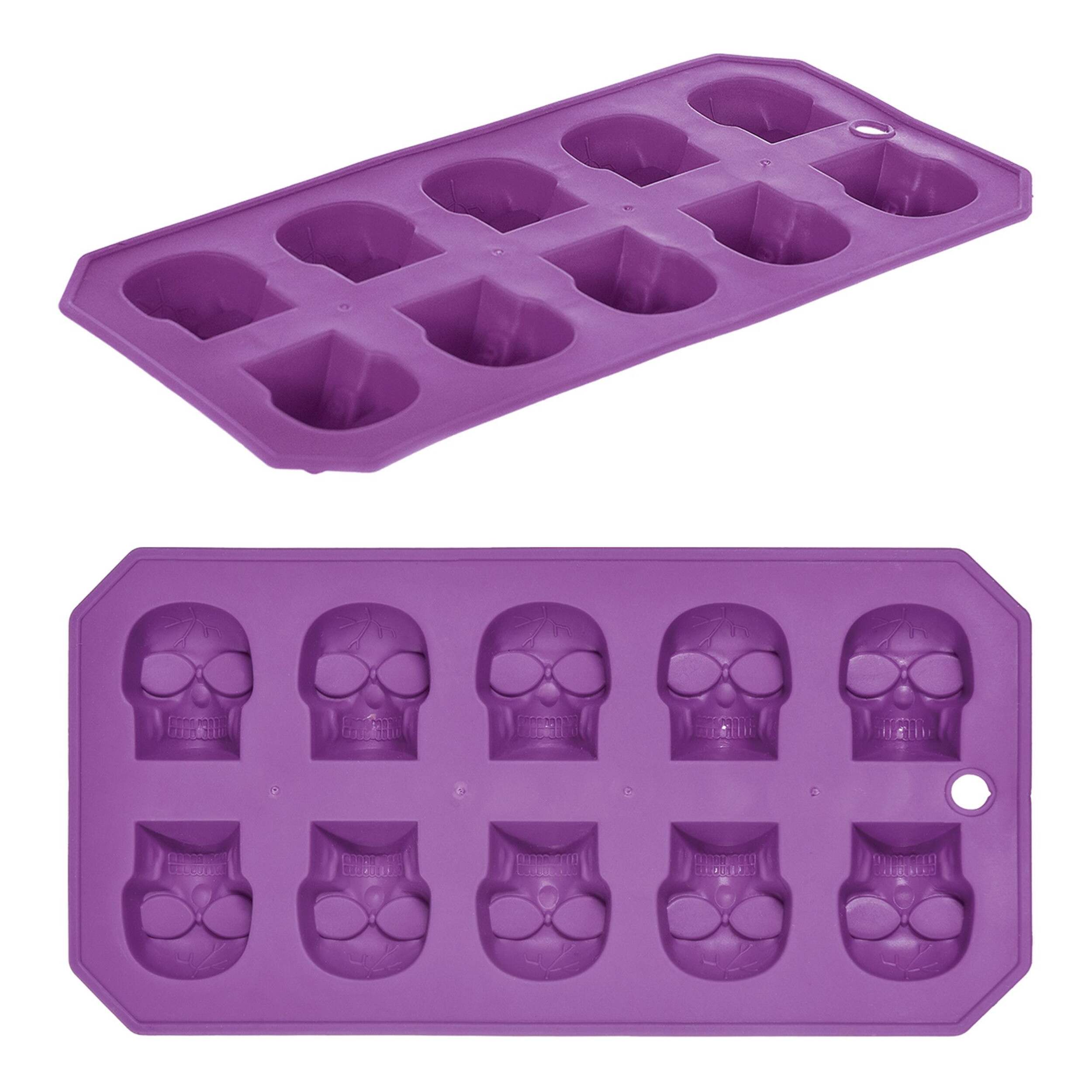 Skull Reusable Plastic Ice Tray, Purple, 11-in, Table Decoration for Halloween Composite_or_Mixed