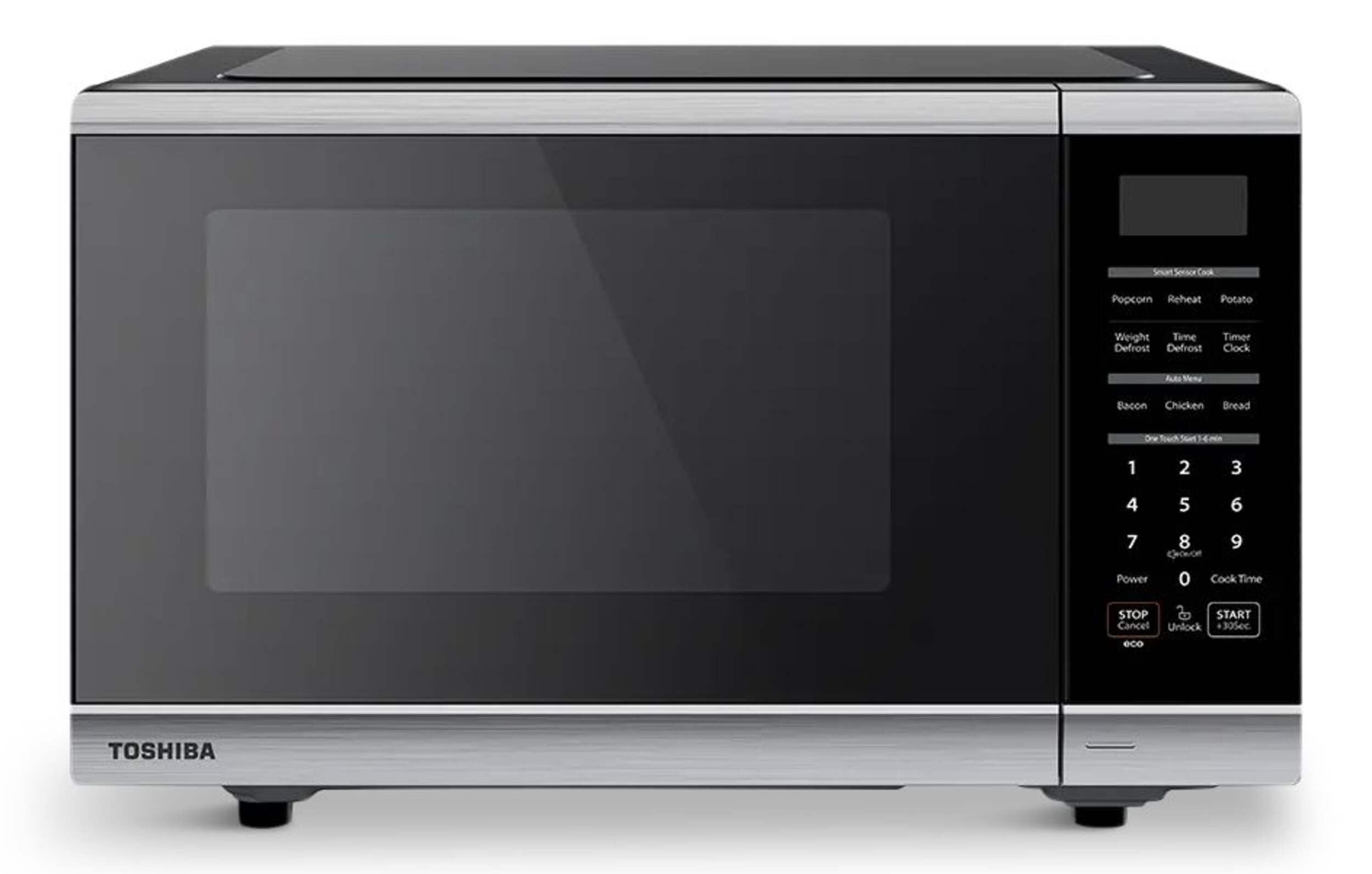 Toshiba Countertop Microwave, 1100 W, Stainless Steel Smart Sensor, 1.3-cu-ft Front_Elevated
