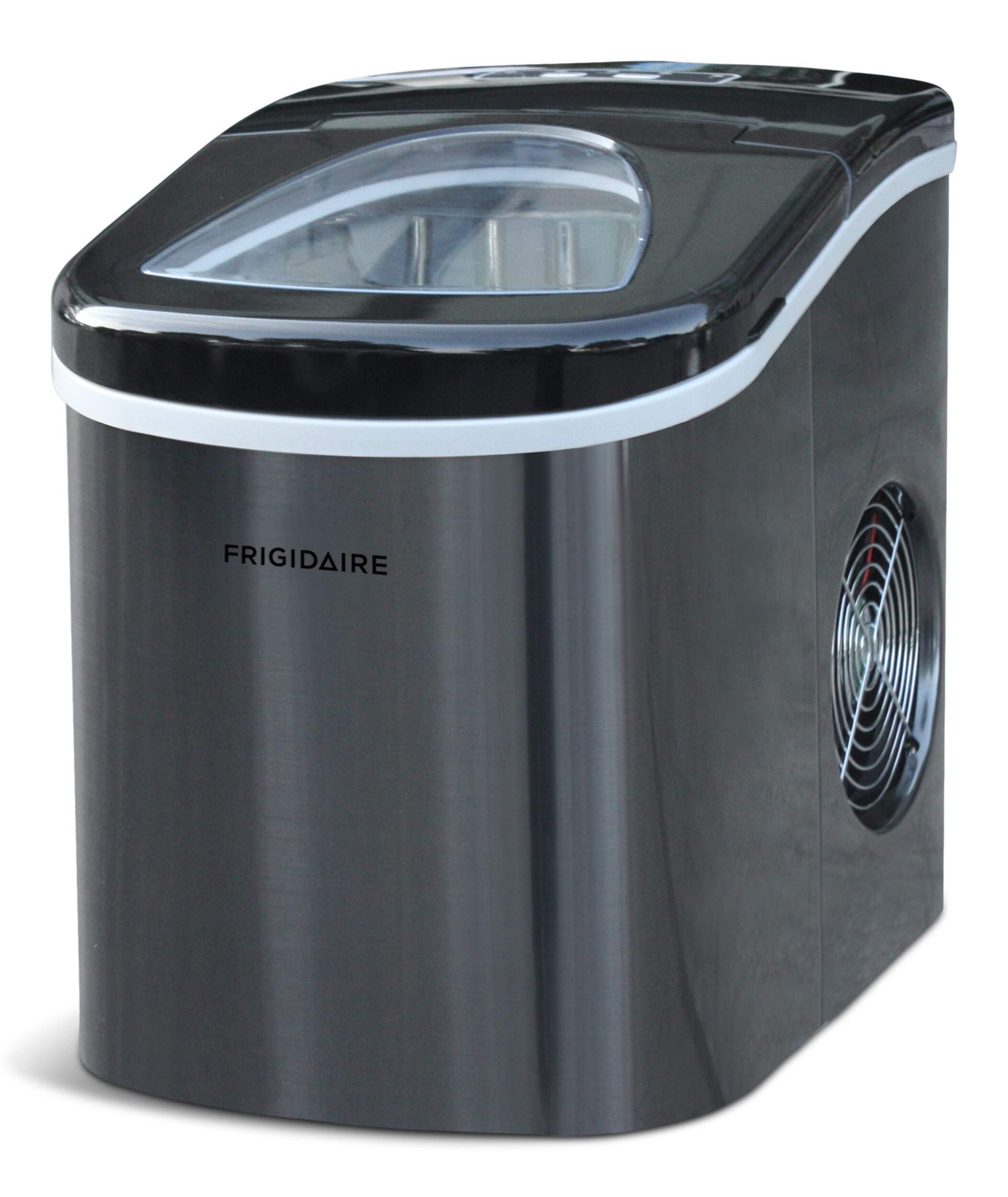 Frigidaire Stainless Steel Bullet Ice Maker, Black, 2.3-Qt, 26-lb/day Front_Three_Fourths_Angled_Left