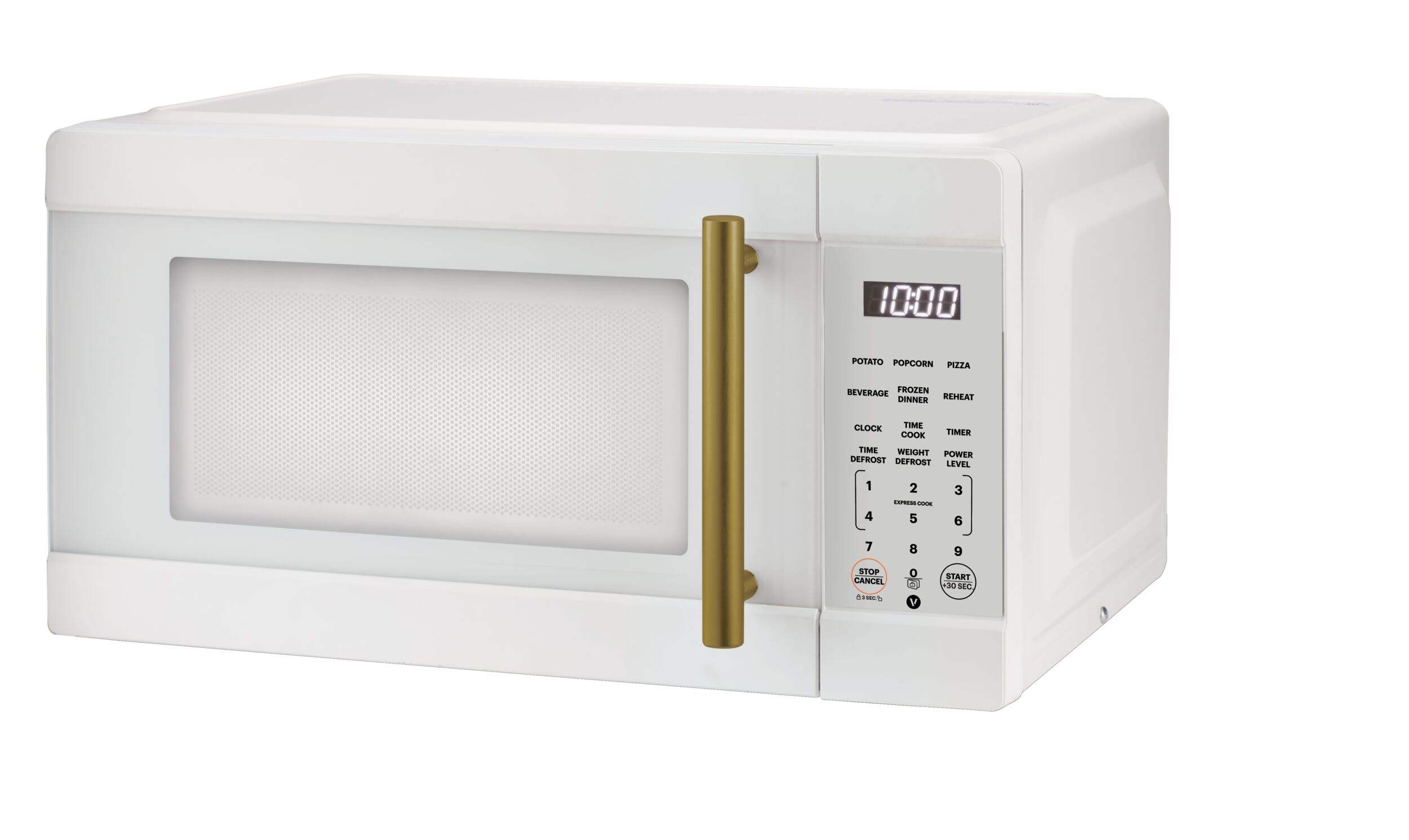Vida Microwave, White/Gold, 1.1-cu-ft Front_Three_Fourths_Angled_Left