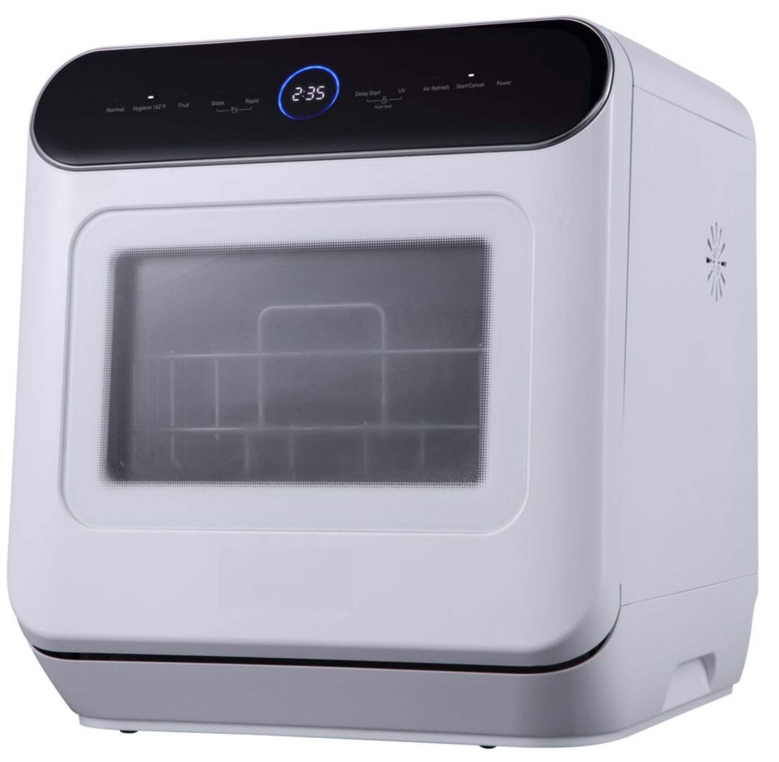 Hamilton Beach Portable Countertop Mini Dishwasher with 5-L Built-in Water Tank, White Front_Angled_Left