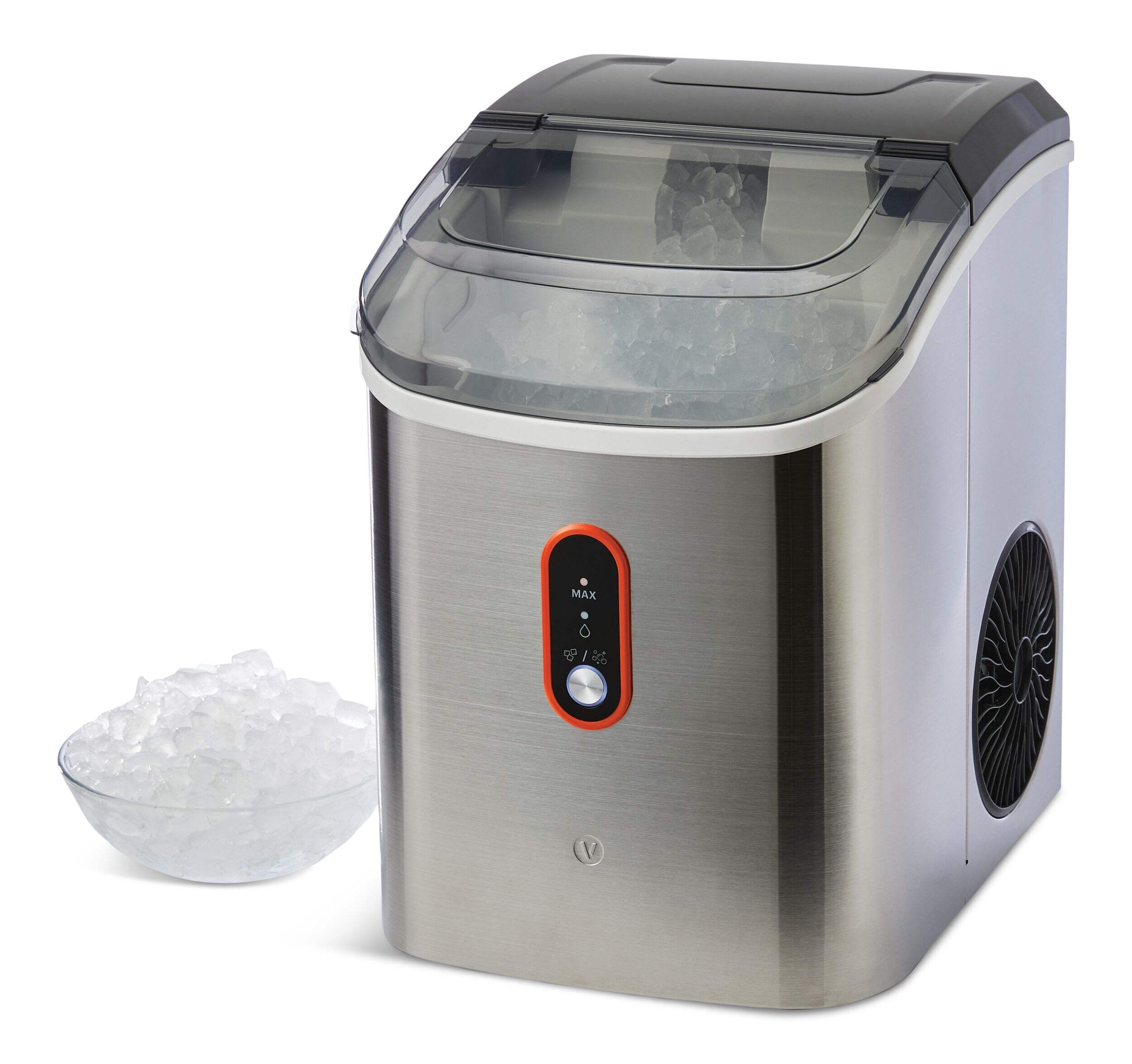Vida by PADERNO Countertop Soft Nugget Ice Maker, 33-lb Ice/Day, Stainless Steel Front_Angled_Left