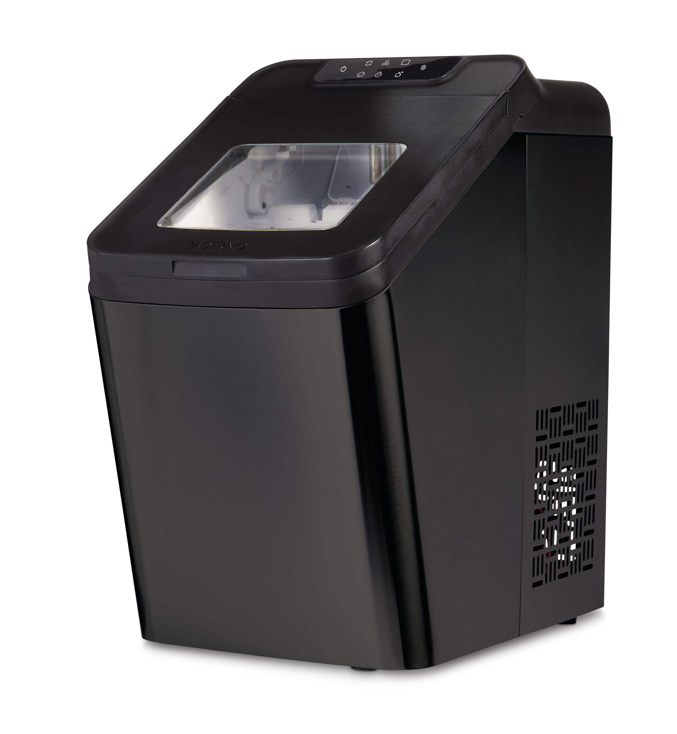 PADERNO Portable Compact Ice Maker, 33 lbs of Ice Per Day, Ready in 9 Min, 2.8L, Black Front_Three_Fourths_Angled_Left