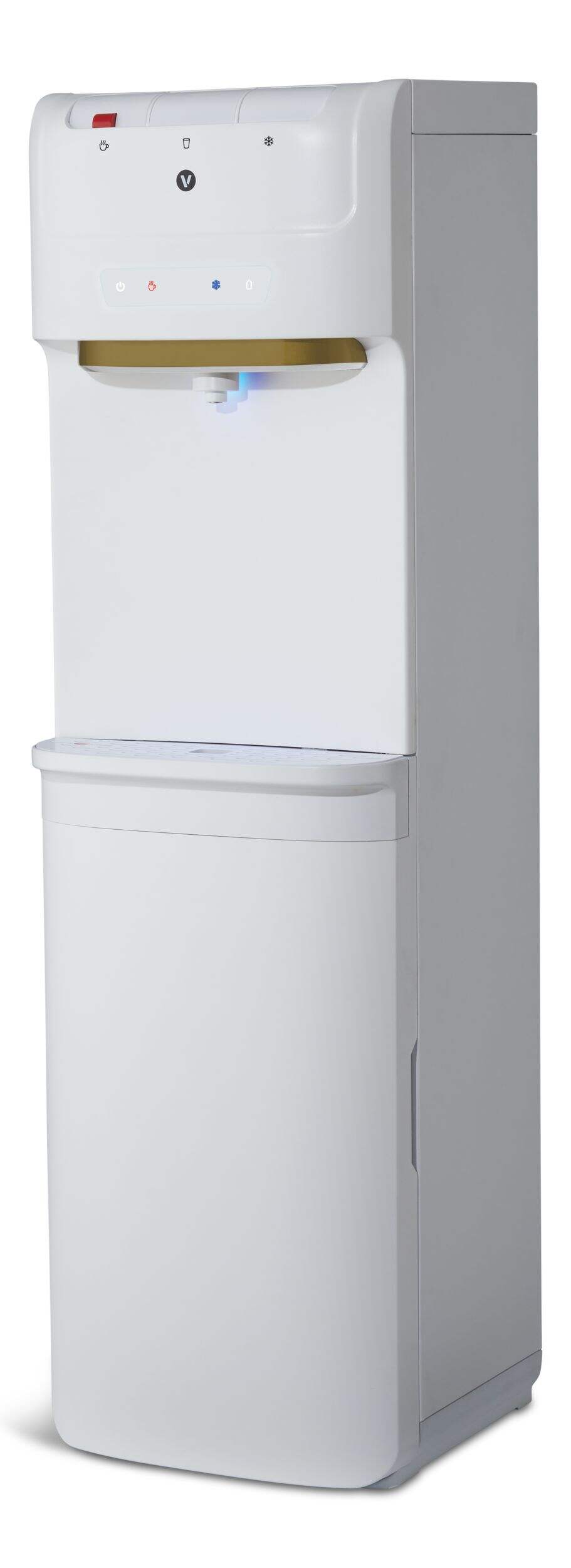 Vida by PADERNO Bottom Load Water Cooler/Dispenser, 3 Temperatures, White/Gold Front_Three_Fourths_Angled_Left