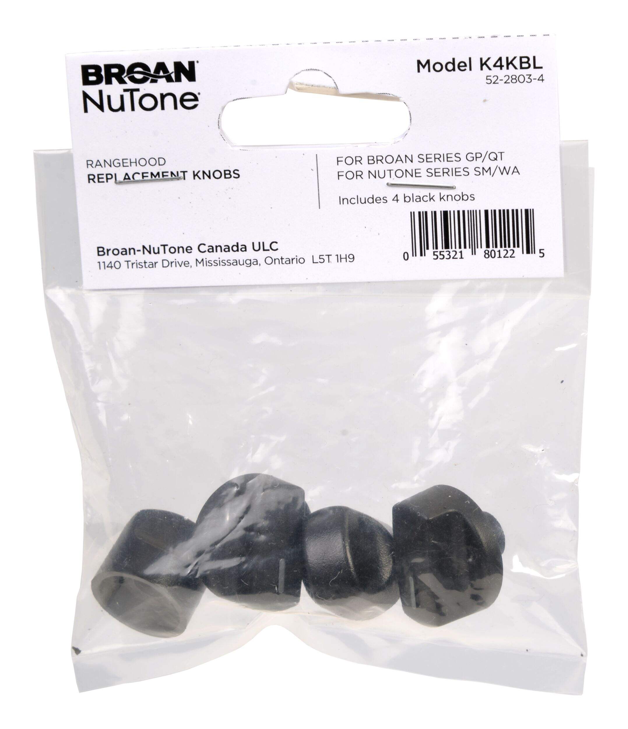 Broan Nutone Replacement Range Hood Knobs, 4pcs, Plastic, Black
