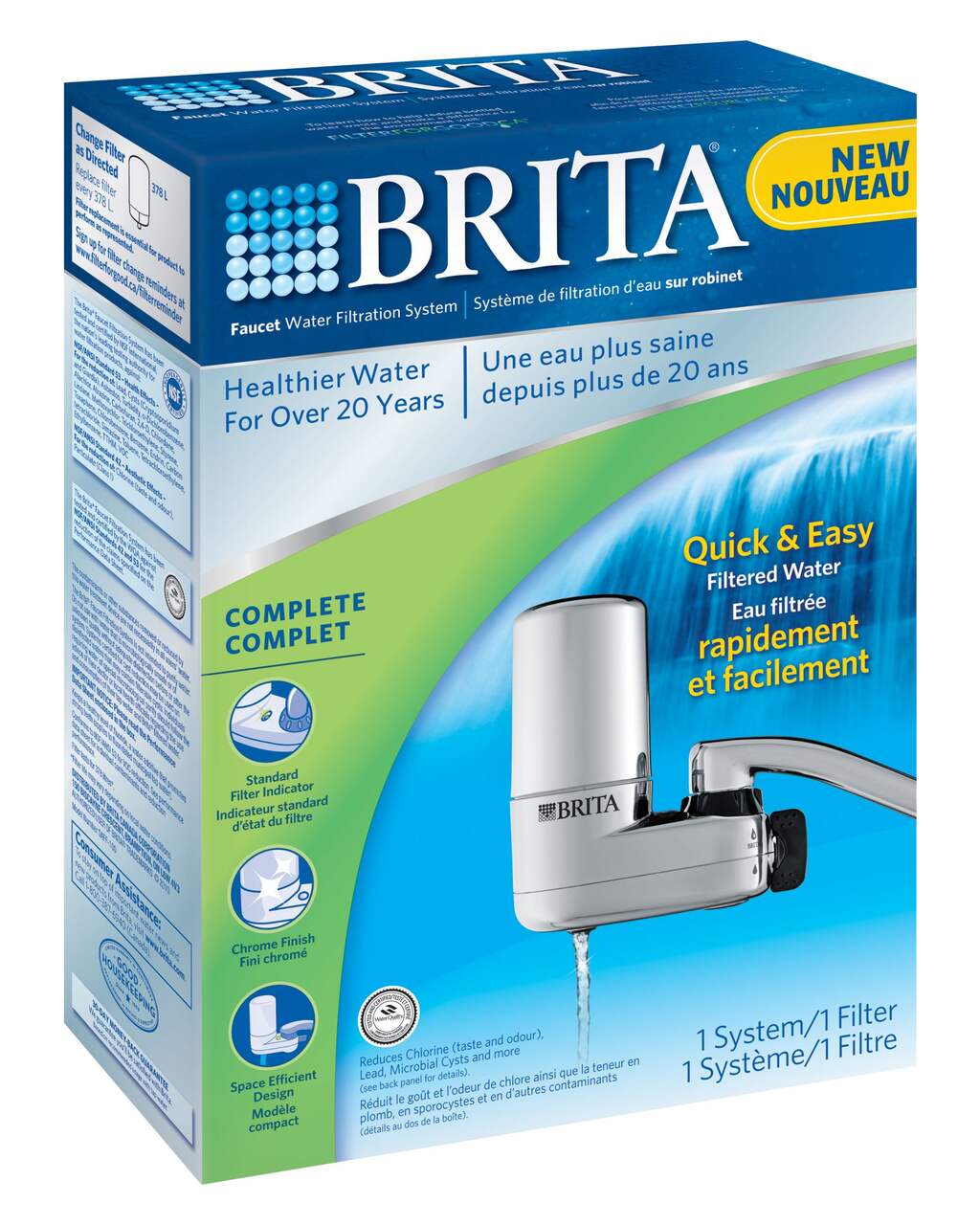 Système de filtration d'eau sur robinet Brita, fini chromé Système