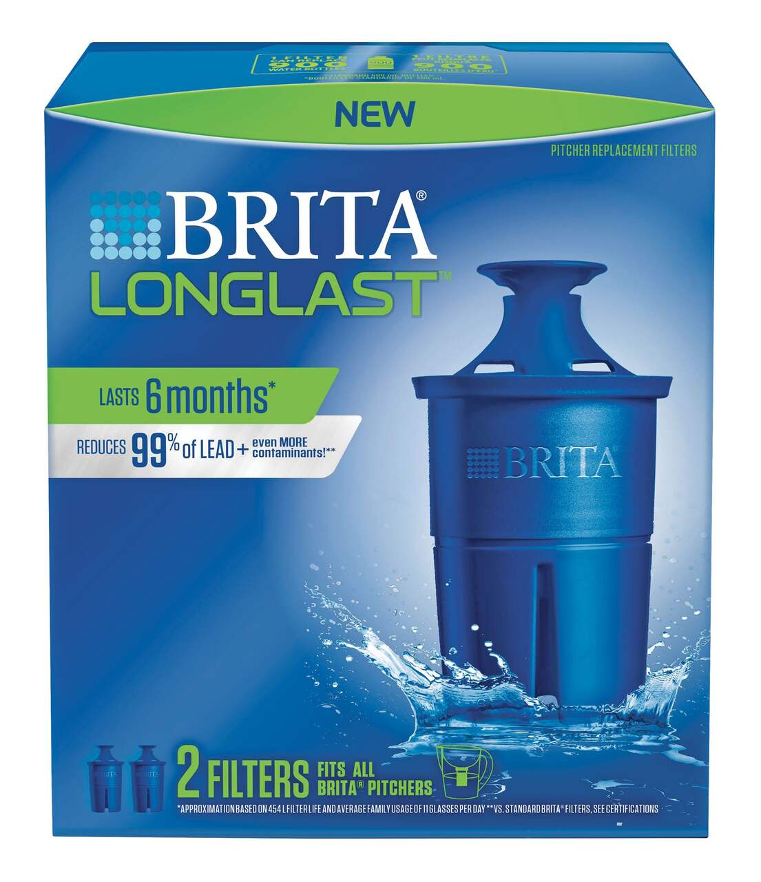 BritaMD Longlast - Filtres de rechange pour carafe à eau, sans BPA, 2 pcs
