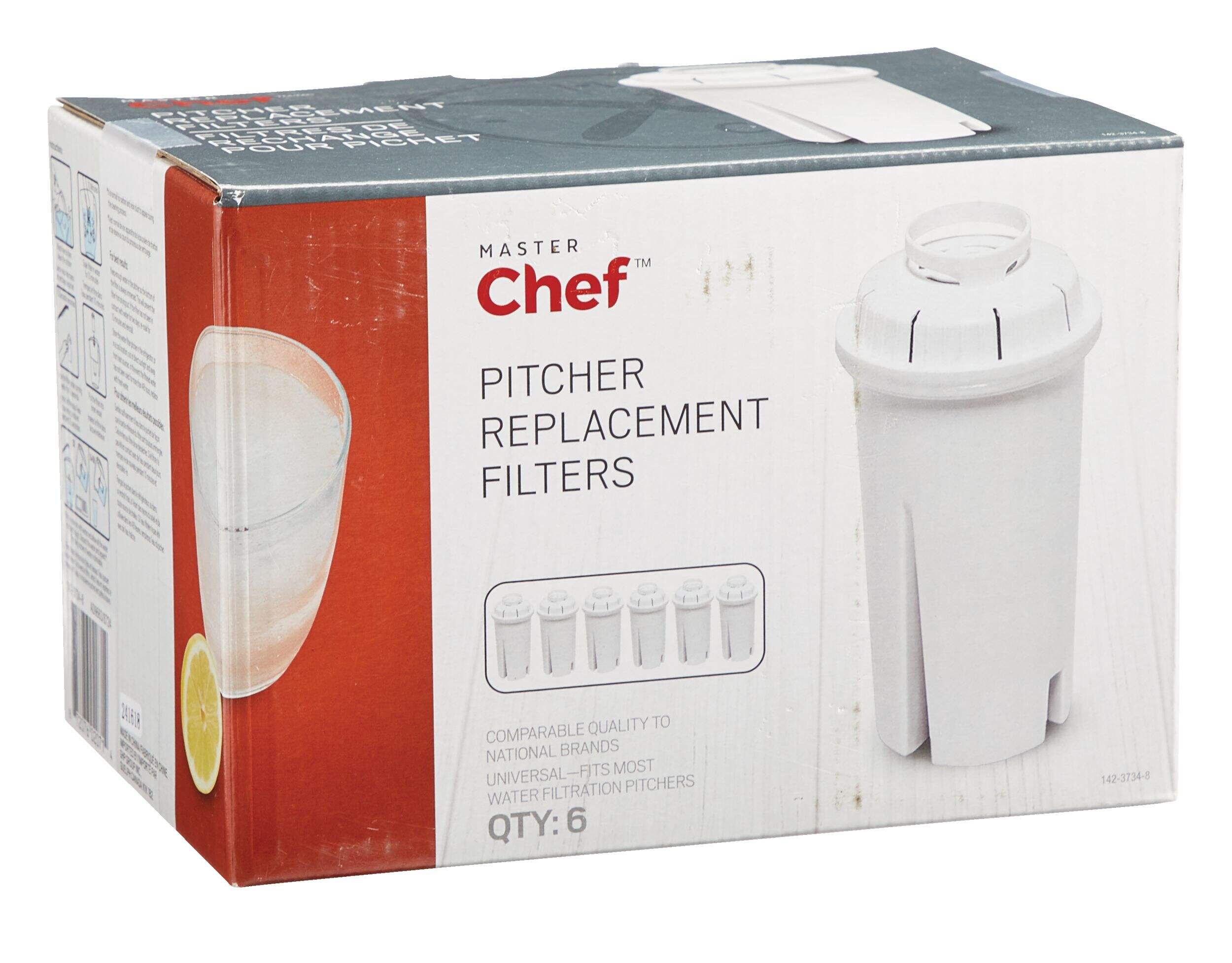 MASTER Chef  Water Pitcher Replacement Filter, Universal Fit, BPA Free, 6-pk Front_Angled_Right