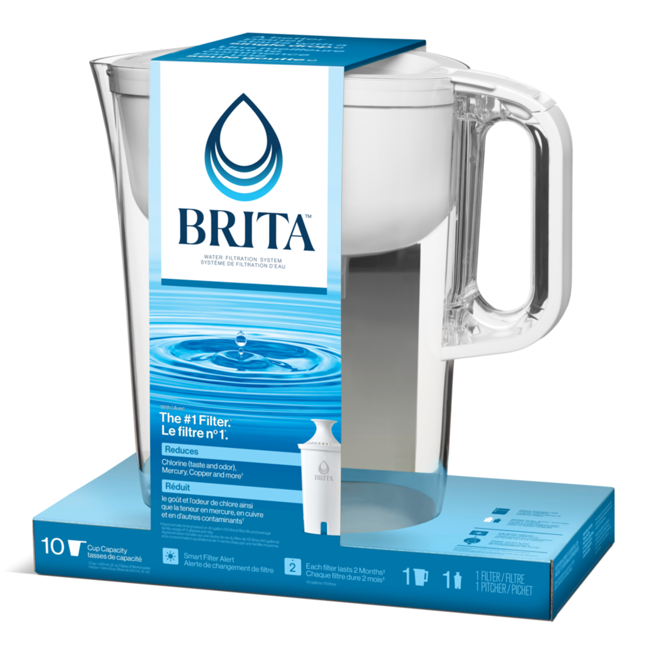 Brita Huron Bright - Carafe d'eau filtrante, 10 tasses, blanc