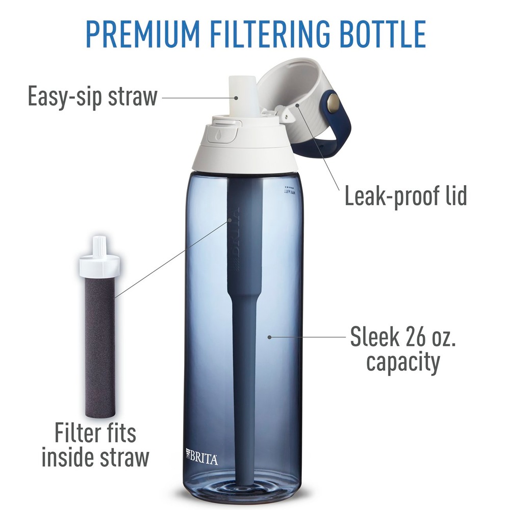 Brita® Hard Sided Filtering Reusable Water Bottle, BPA Free, Grey, 786
