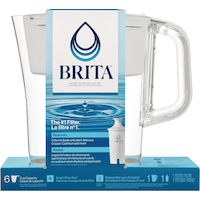 Brita® Denali Water Filter Pitcher with Standard Filter, BPA Free, 6 Cup Capacity, White