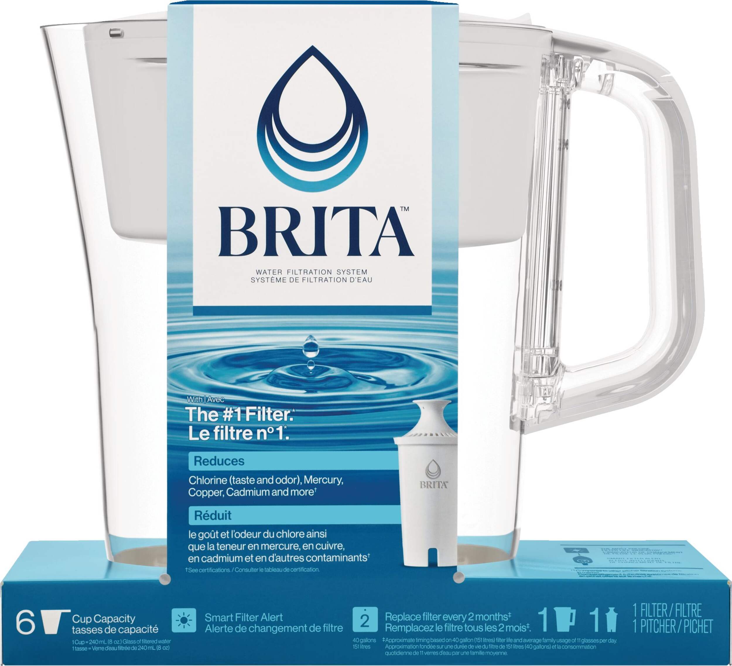 Brita® Denali Water Filter Pitcher with Standard Filter, BPA Free, 6 Cup Capacity, White Front_Flat