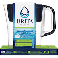 Brita® Denali Water Filter Pitcher with Elite Filter, BPA Free, 6 Cup, Black Front_Flat