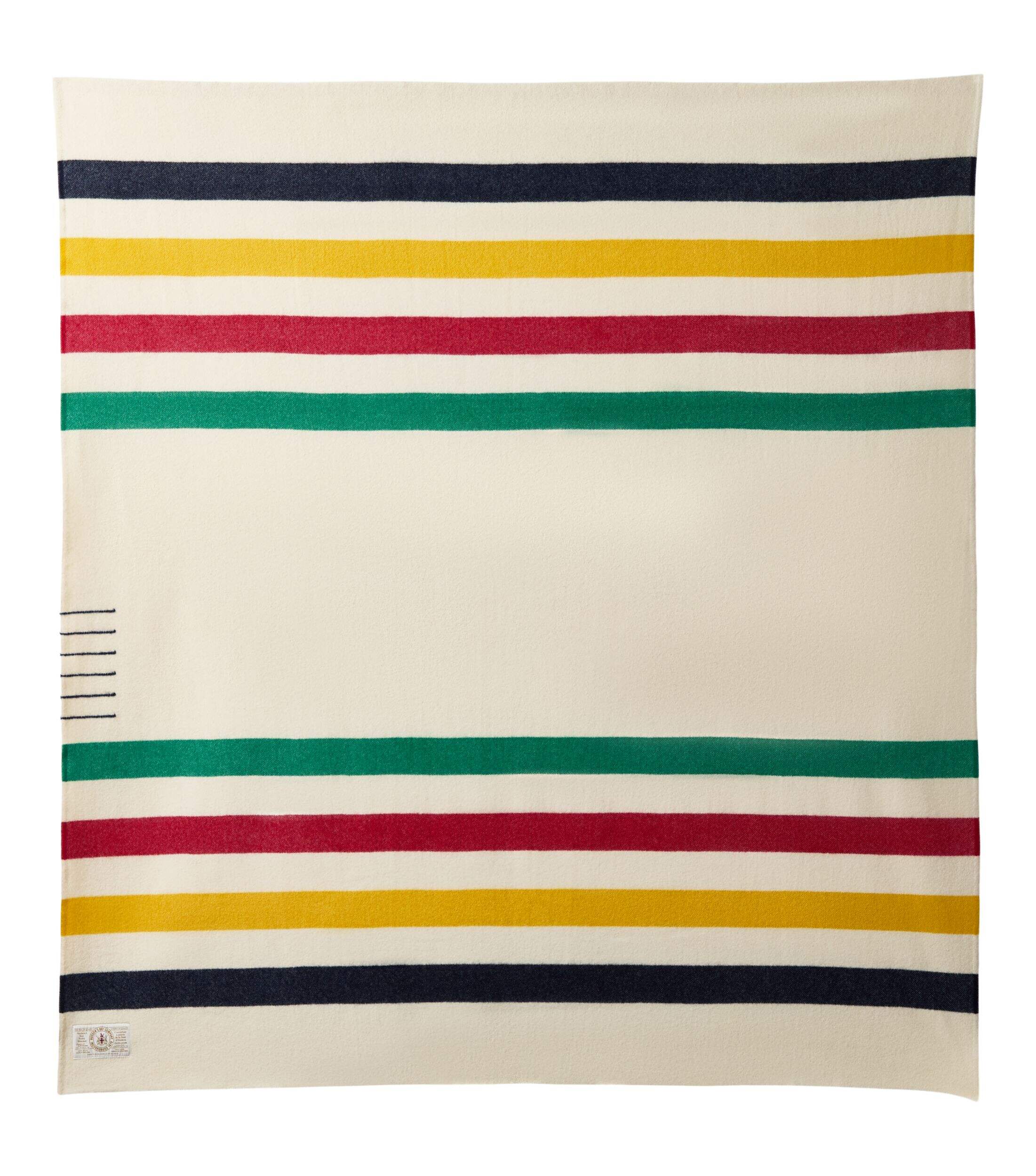 Hudson’s Bay Stripes Point Blanket, Queen Size, White Front_Flat
