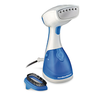 Hamilton Beach 1000W Handheld Clothes Steamer, 15 Minutes of Continuous Steam, 30 Second Heat Up Front_Three_Fourths_Angled_Right