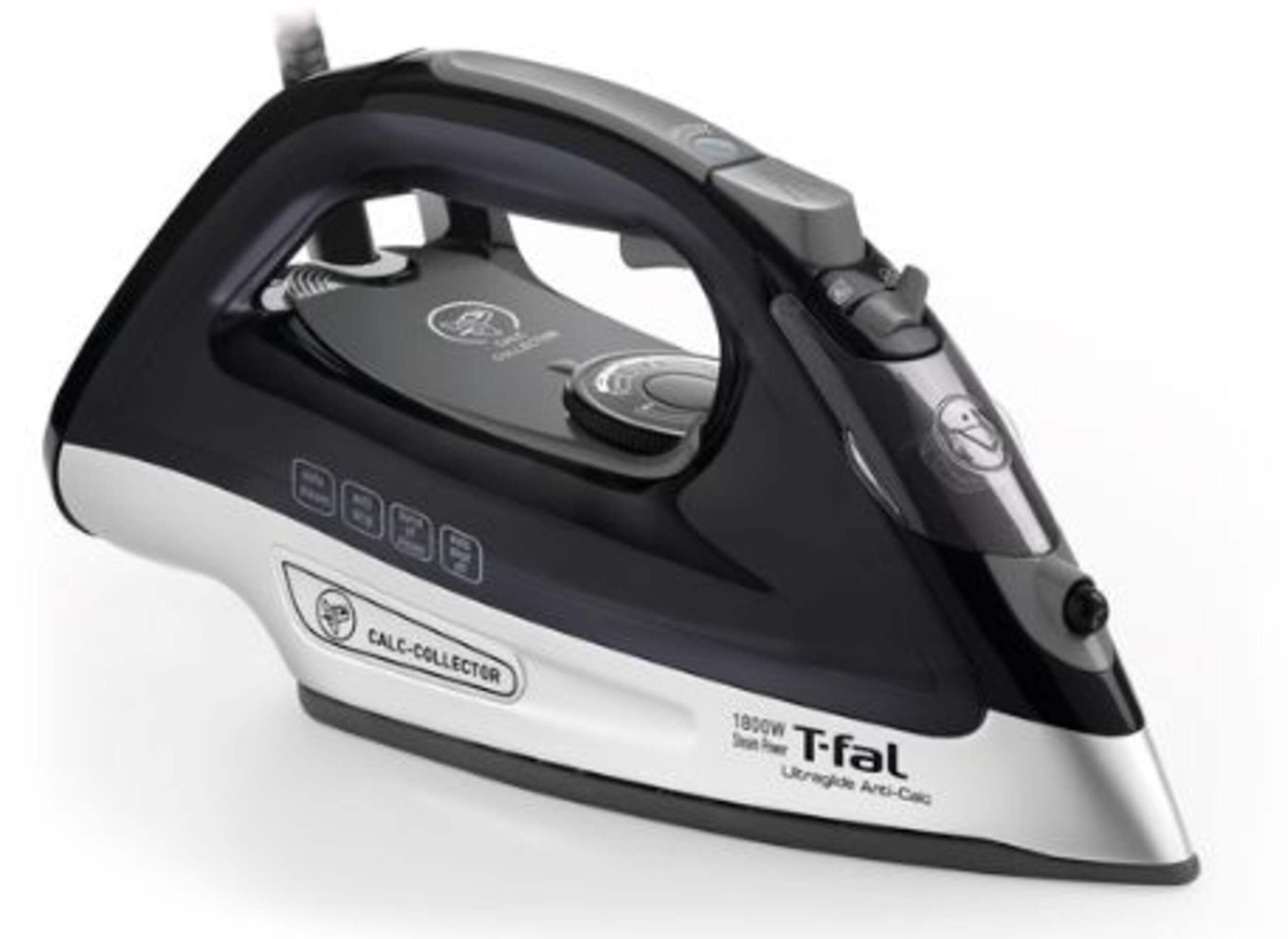 T-fal 1700W UltraGlide Pro Iron with Auto-Clean Soleplate and Auto Shutoff, Black Front_Three_Fourths_Angled_Right