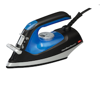 Hamilton Beach 1200W 2 in 1 Steam Iron and Clothes Steamer, Blue/Black Front_Three_Fourths_Angled_Left
