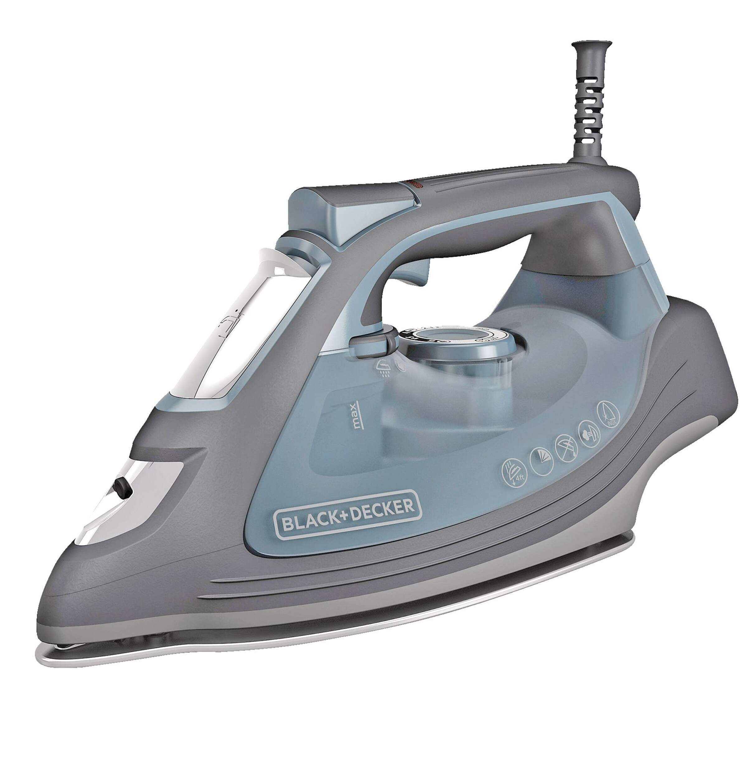 Black & Decker 1500W Steam Iron with Auto Shutoff, Grey/Green Front_Three_Fourths_Angled_Left