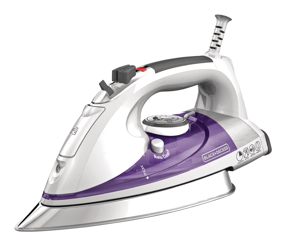 Black & Decker 1500W Pro Steam Iron with Stainless Steel Soleplate and Auto  Shutoff, White/Purple