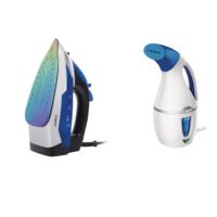 Conair 1550W Steam Iron and Handheld Clothes Steamer Bundle, White/Blue Front_Angled_Left