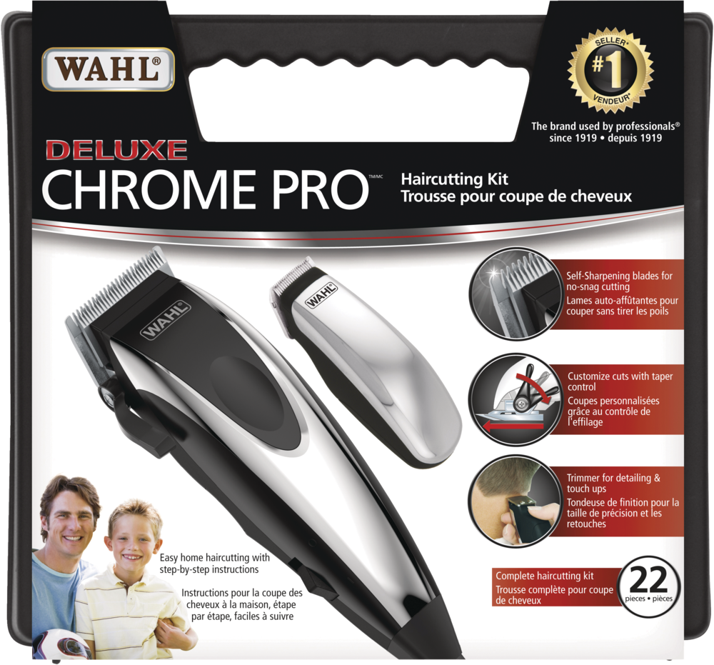 Wahl Deluxe Chrome Pro Haircutting Kit with Trimmer/Clipper, Guide Combs & Scissors, 22pc