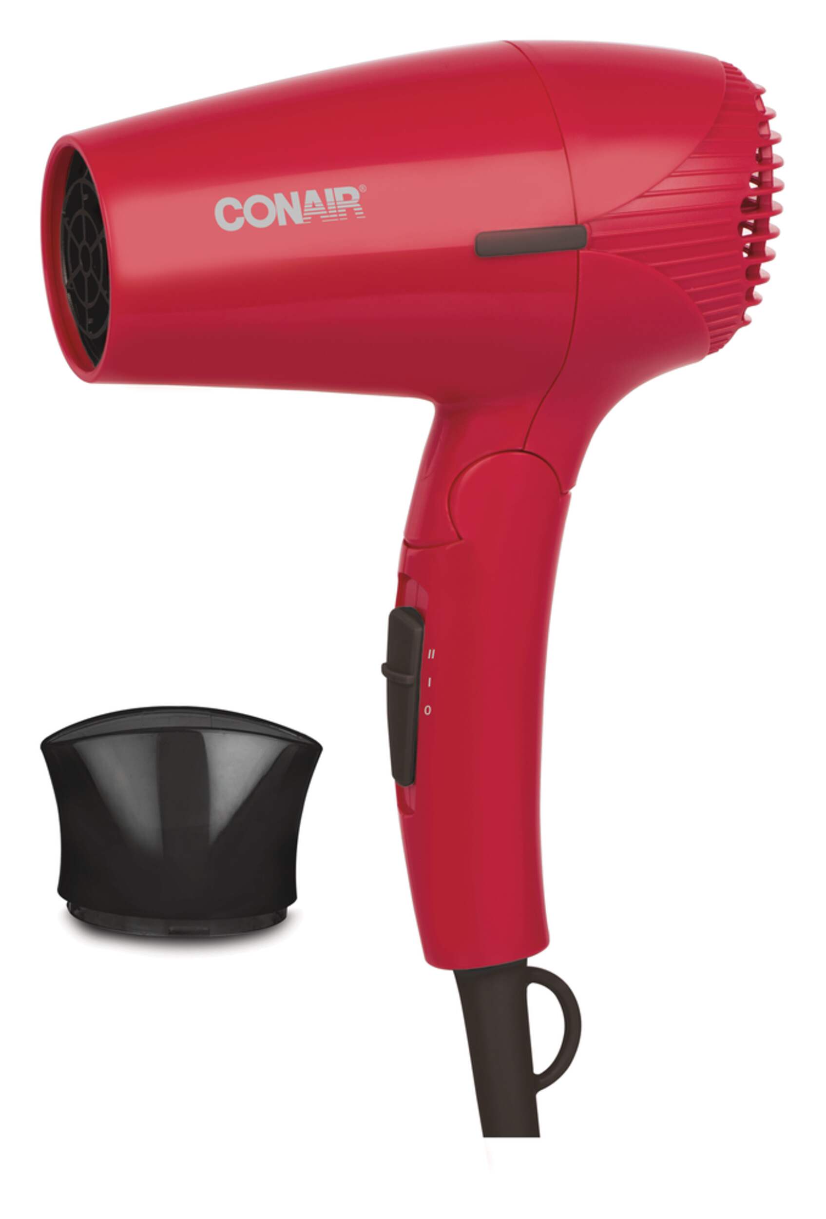 Conair 1600W Travel-Size Folding 2-Speed Hair Dryer with Concentrator, Red Side_Left