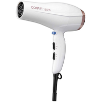 Conair 1875W 2-Speed Double Ceramic Ionic Hair Dryer with Concentrator, White Front_Angled_Left