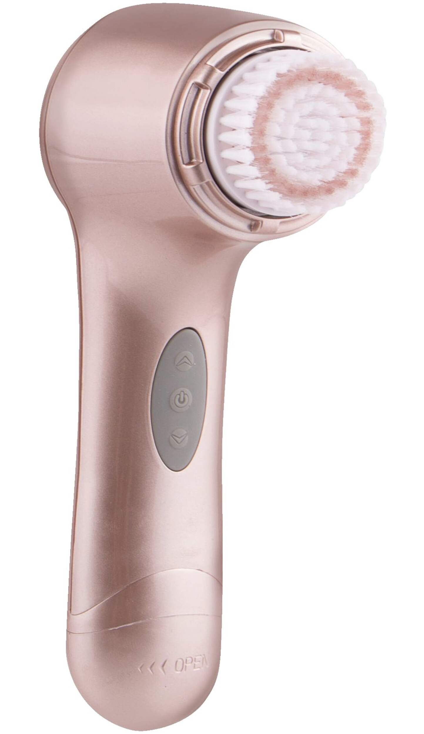 Vivitar Waterproof Electric Exfoliating Facial Cleansing Spin Brush with 2 Heads, Rose Gold Front_Three_Fourths_Angled_Right