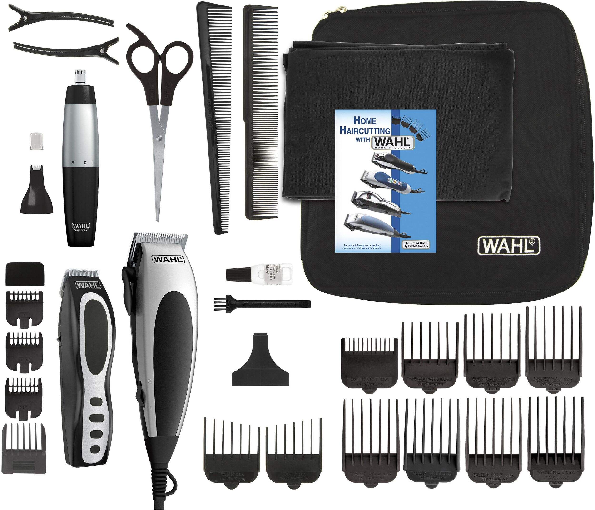 Wahl Home Barber Haircutting Kit with Clippers, Ear/Nose/Brow Trimmer & Scissors, 30-pc Composite_or_Mixed