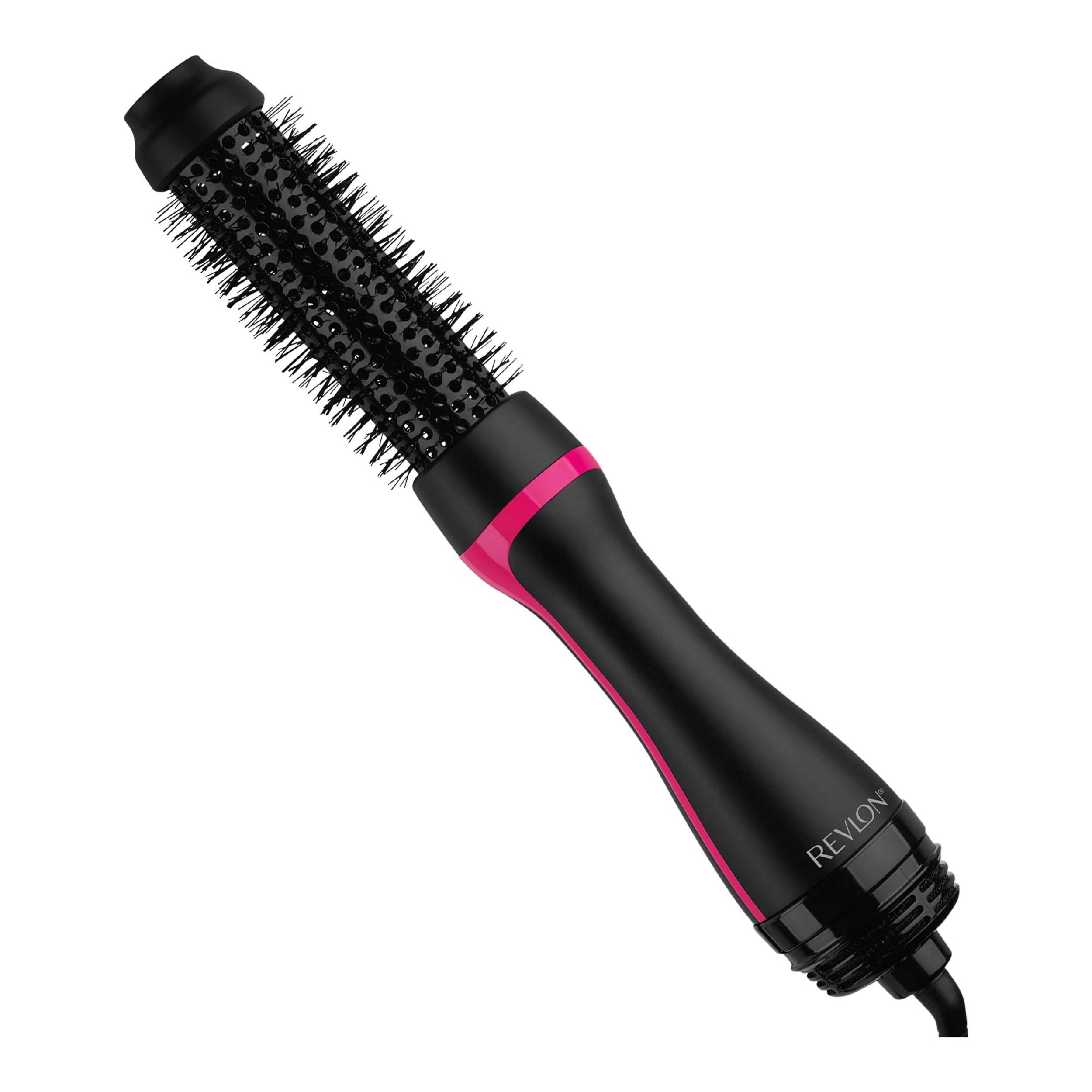 Revlon Hair Dryer Brush One-Step Root Booster Hot Air Dryer & Volumizer, Black/Pink, 1.5-in Front_Angled_Right