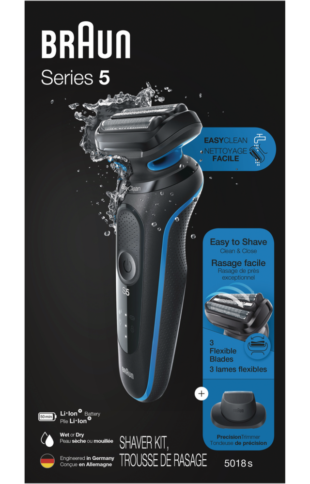 Braun Solo Series 5 5018s Easy Clean Wet & Dry Electric Razor/Foil Shaver with Trimmer, 4pc
