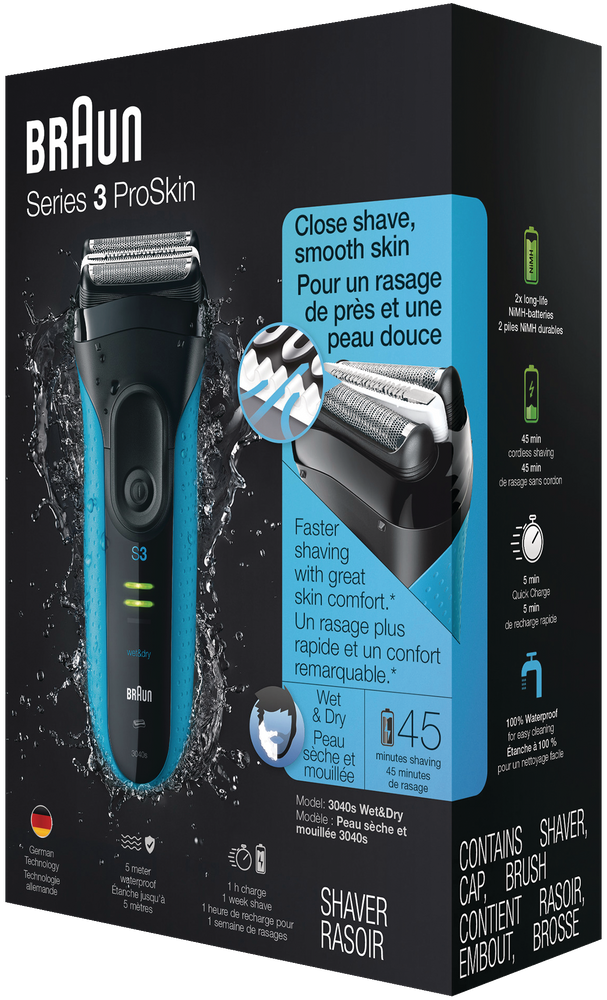 Braun Series 3 3040s Wet & Dry Electric Razor/Foil Shaver with Precision Trimmer, 4pc
