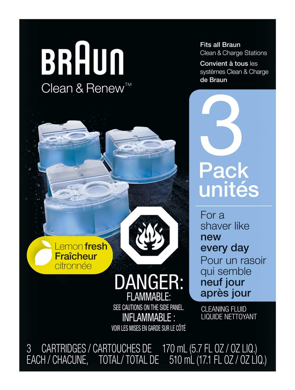Braun CCR Clean and Renew Refill Cartridges, Lemon Fresh Formula, 3 Pack :  : Health & Personal Care