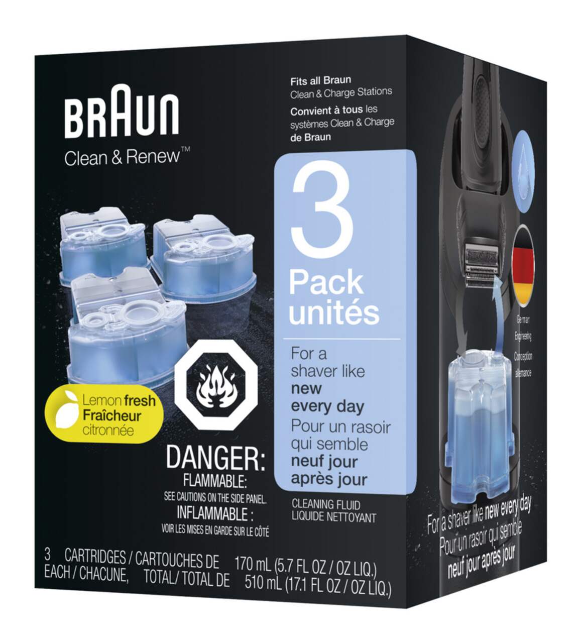 Braun Clean & Renew Cleaning Fluid Refill Cartridges For Electric  Razor/Shaver, 3-pk