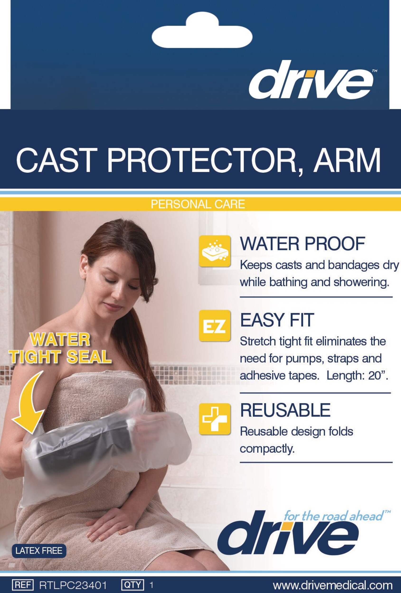 Drive Medical Waterproof Arm Cast Protector for Shower, Clear Front_Flat