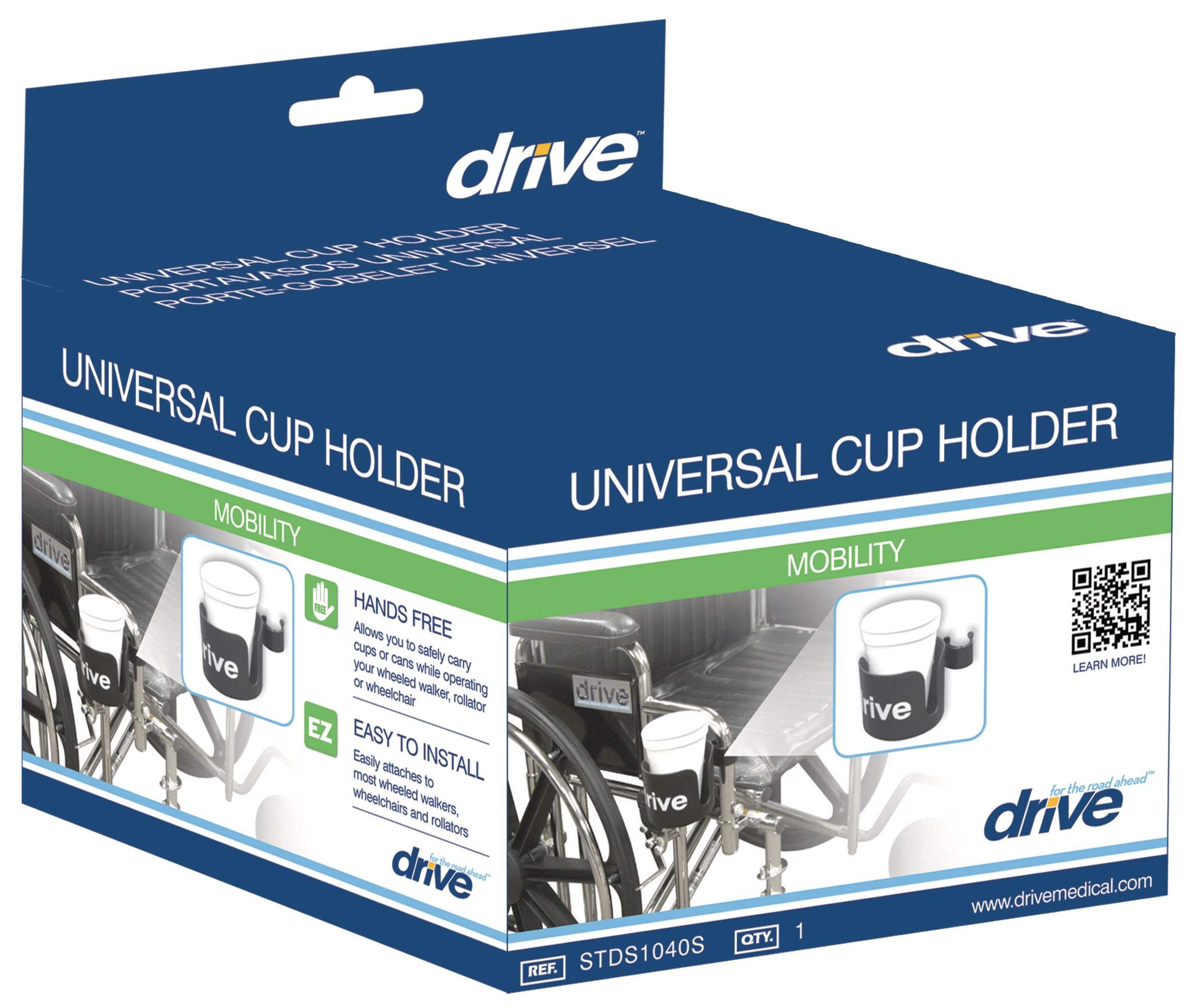 Drive Medical STDS1040S Universal Cup Holder, Black Front_Three_Fourths_Angled_Right