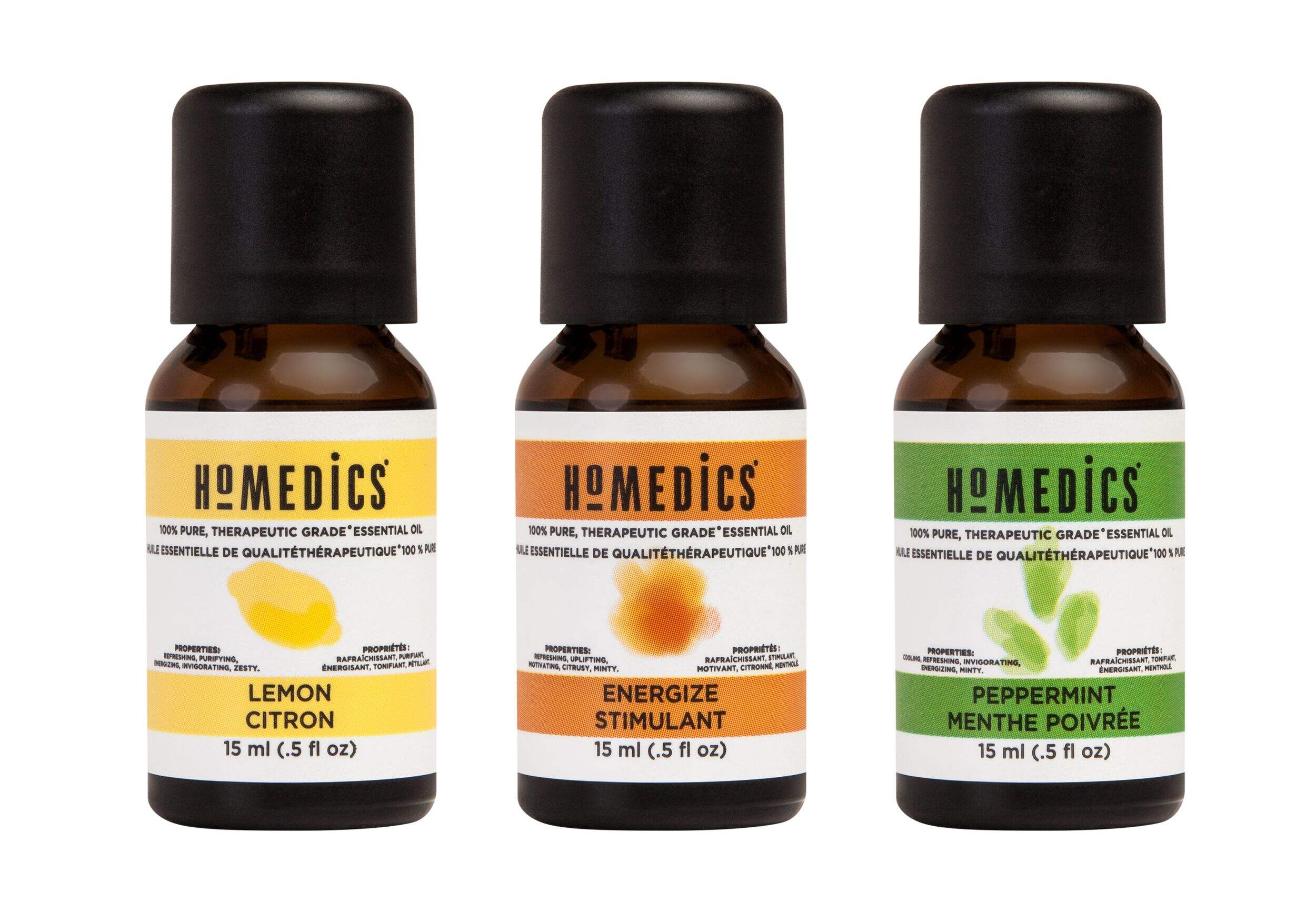 HoMedics Uplift & Energize, Lemon & Peppermint Essential Oils Aromatherapy Kit, 15-ml, 3-pk Front_Flat