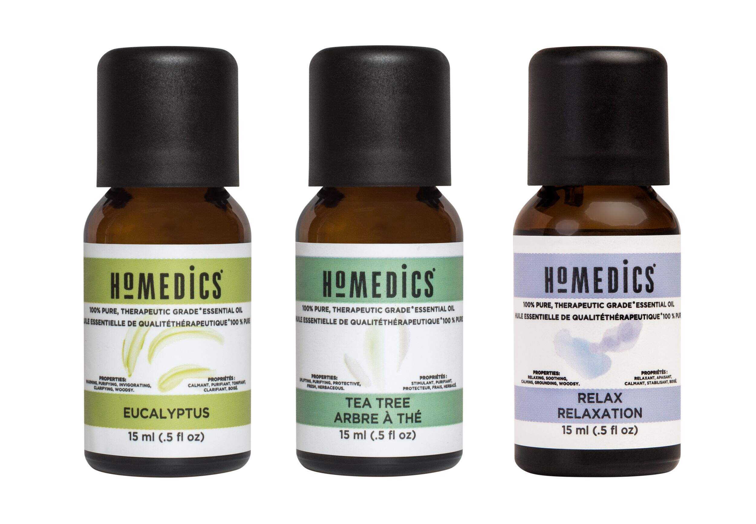 HoMedics Clarify & Relax, Eucalyptus & Tea Tree Essential Oils Aromatherapy Kit, 15-ml, 3-pk Front_Flat