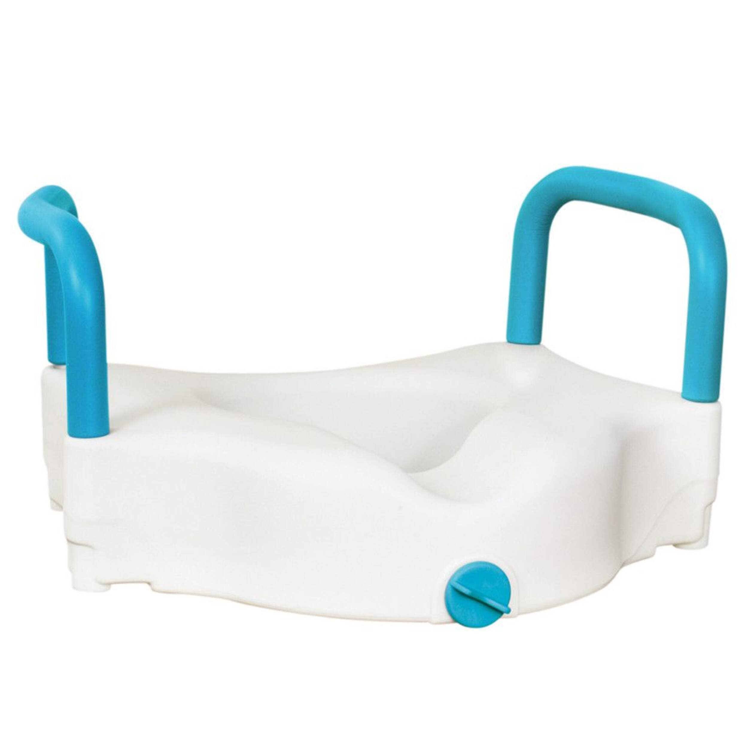AquaSense 3-in-1 Raised Toilet Safety Seat with Removable & Height Adjustable Armrests, White Front_Angled_Right