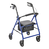 Déambulateur pliable en aluminium à 4 roues motrices avec siège, dossier et frein à main, couleurs assorties, hauteur de 32 à 37 po Front_Three_Fourths_Angled_Right
