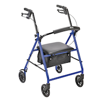 Drive 4-Wheel Folding Aluminum Rollator with Seat, Backrest & Handbrake, Assorted Colours, 32-37-in Height Front_Three_Fourths_Angled_Right
