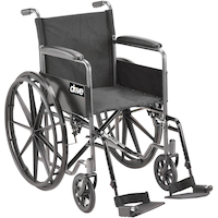 Drive Medical Silver Sport 1 Wheelchair with Swing Away Footrests & Folding Back, 18-in Front_Three_Fourths_Angled_Right