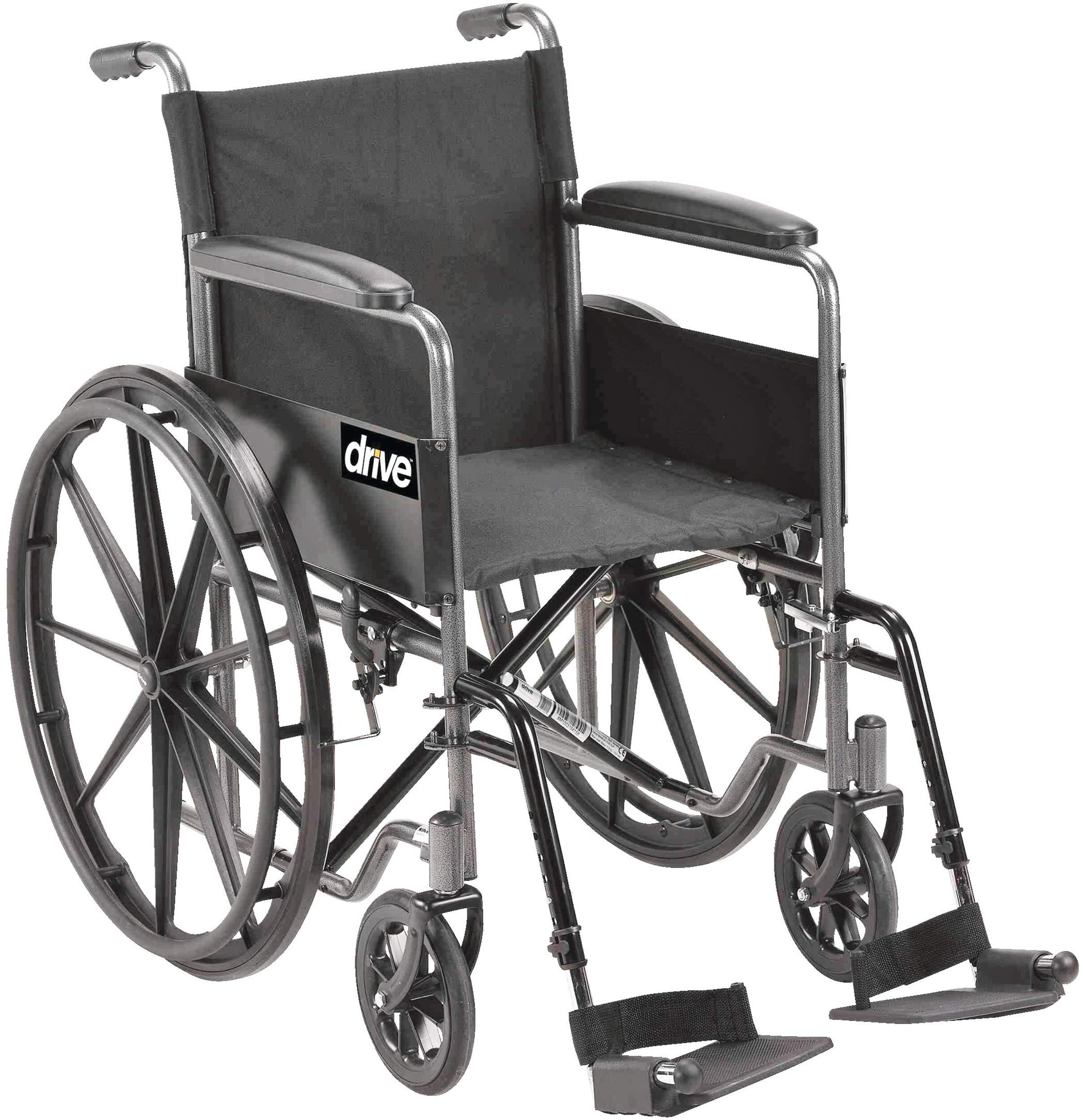 Drive Medical Silver Sport 1 Wheelchair with Swing Away Footrests & Folding Back, 18-in Front_Three_Fourths_Angled_Right