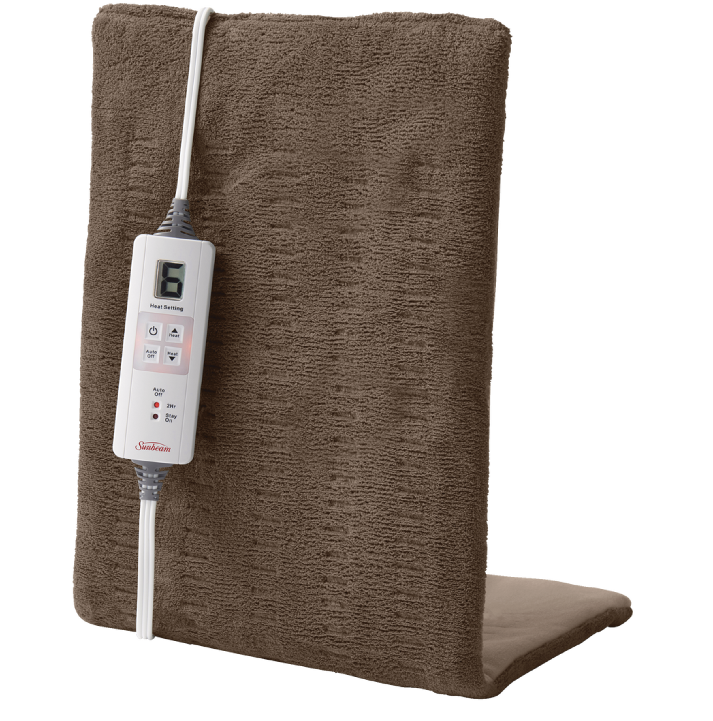 Sunbeam XpressHeat King Size Electric Heating Pad For Muscle & Joint Pain, Brown Front_Angled_Left