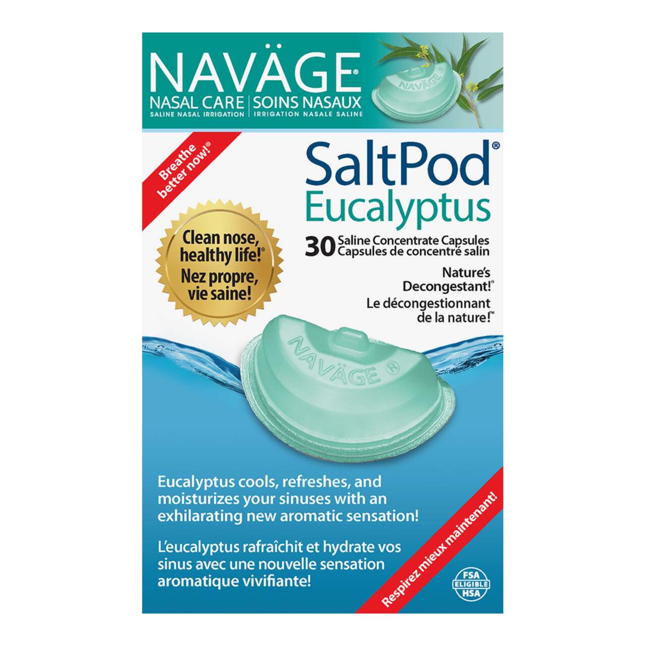 Navage Nasal Care SaltPod Eucalyptus Nasal Irrigation Saline Concentrate  Capsules, 30-pk