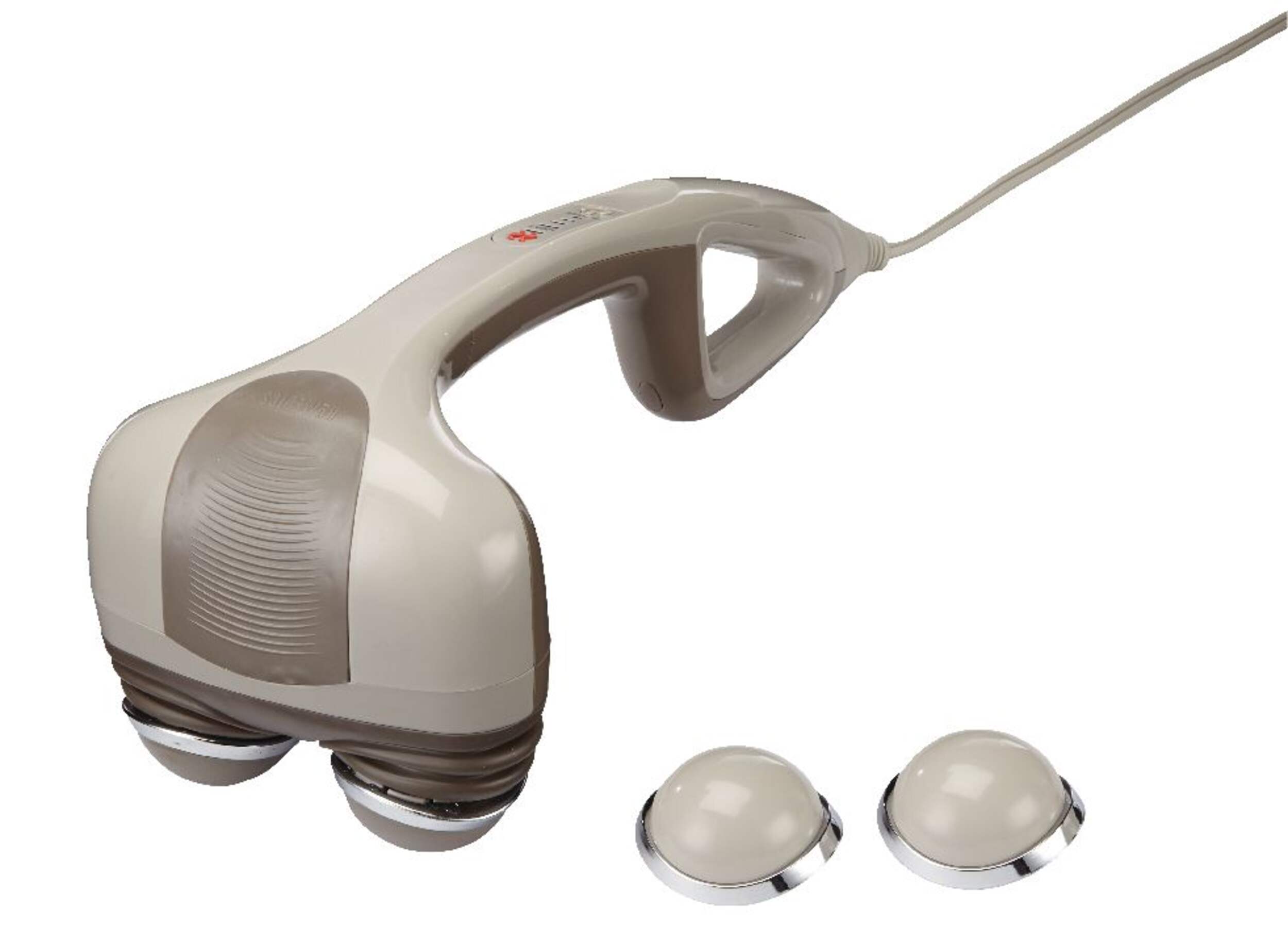 Appareil de massage électrique à main à percussion HoMedics avec têtes pivotantes doubles et chaleur Front_Angled_Left