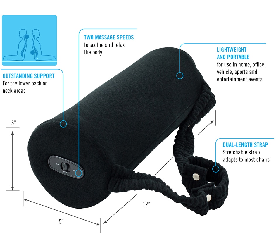 ObusForme Portable Lumbar/Lower Back/Neck Support Pillow with Massage