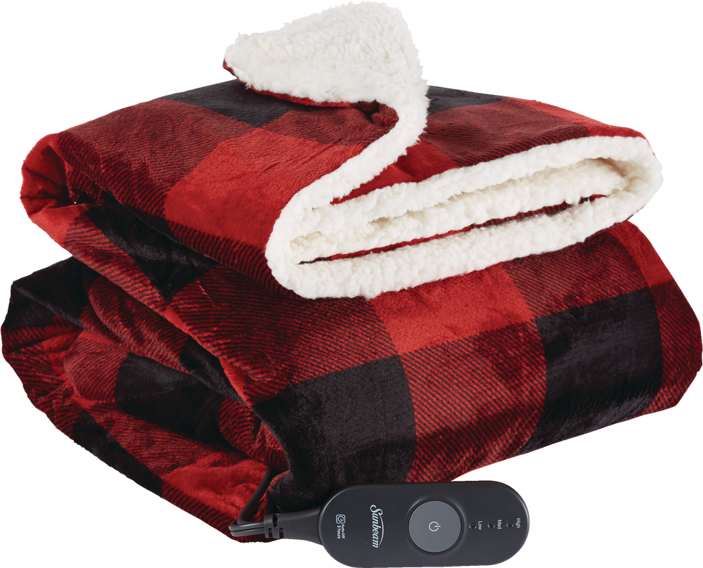 Sunbeam MicroMink/Sherpa Heated Throw Blanket, Buffalo Plaid